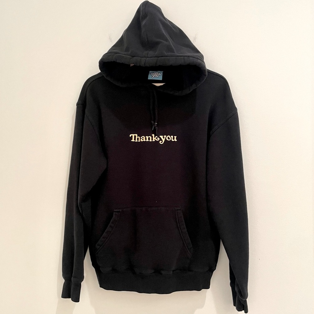 Men’s Black Thank You Center Hoodie Sweatshirt